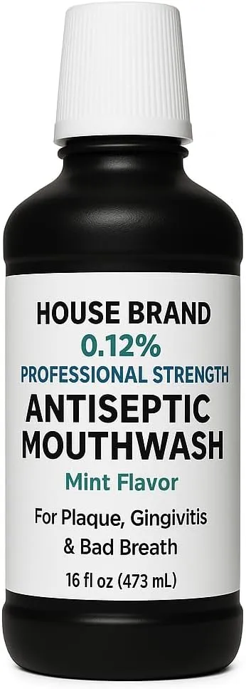 House Brand Dental Antiseptic Mouthwash 0.12% Professional Strength Agent Oral Rinse Mint Flavor 16 oz Bottle for Plaque, Gingivitis and Bad Breath