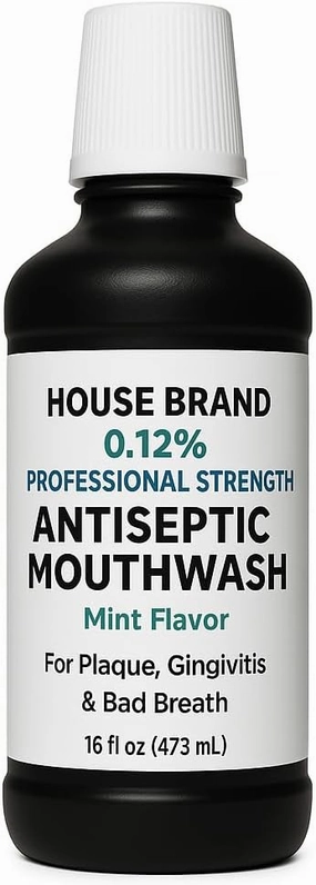 House Brand Professional Dental Antiseptic Mouthwash CHG 0.12% Oral Rinse, Mint Flavor, 16 oz Bottle