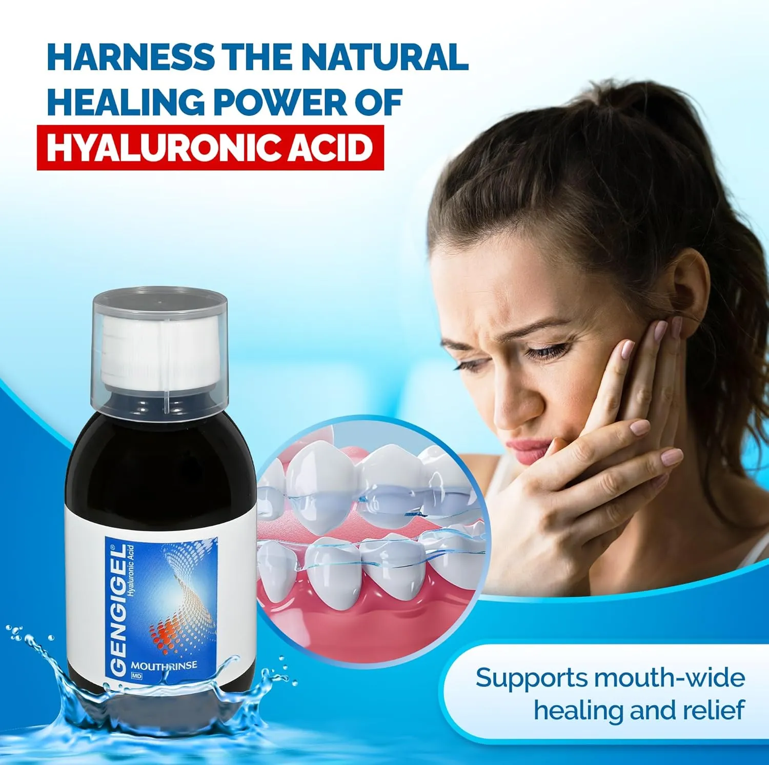 Hyaluronic Acid Mouthrinse (300 ml), Oral Care Solution for Gum Health, Reduces Discomfort, Helps Relieve Gum Recession & Gingivitis, No Alcohol or SLS, Vegan & Kosher