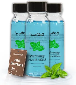 Individually Wrapped Hotel Toiletries Amenities Disposable Outlast Mouthwash Bulk Travel Size,Long Lasting Mint,1 Fl Ounce,288 Bottles per Case