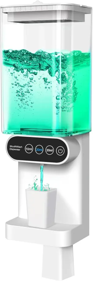 Inmorven Automatic Mouthwash Dispenser, Electric Mouth Wash Dispensers Wall Mount, Mouthwash Dispenser with Cup Holder for Kids, 3 Dispensing Modes, Touch Control