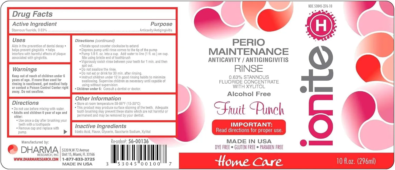 Ionite-H Home Care 0.63% Stannous Fluoride Perio Maintenance Rinse Mouthwash - with Mixing Cup/Shaker and Dispensing Pump (10 Fl oz, FruitPunch)