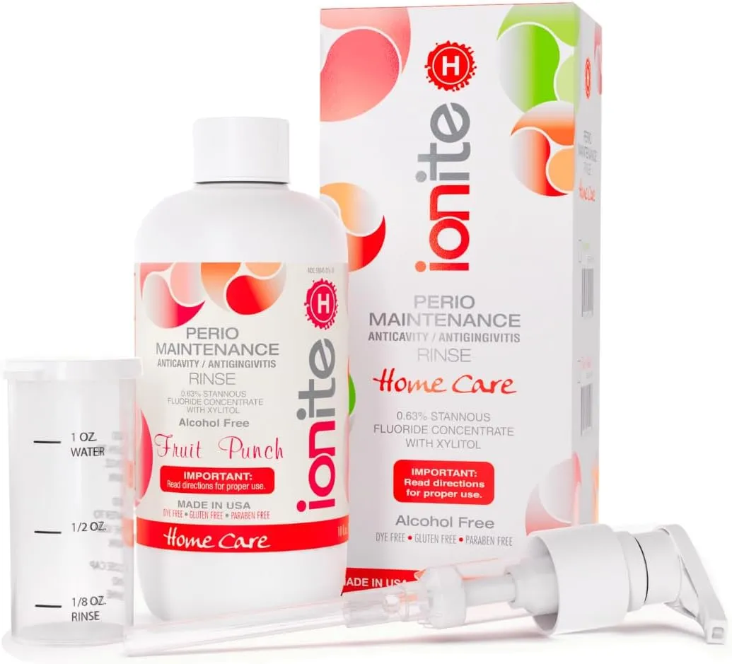 Ionite-H Home Care 0.63% Stannous Fluoride Perio Maintenance Rinse Mouthwash - with Mixing Cup/Shaker and Dispensing Pump (10 Fl oz, FruitPunch)