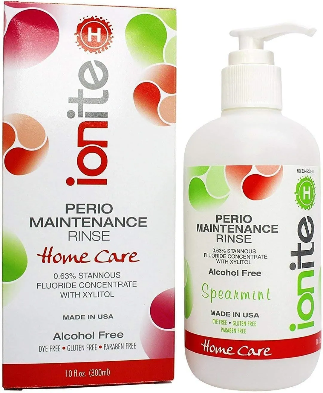 Ionite-H Home Care 0.63% Stannous Fluoride Perio Maintenance Rinse Mouthwash - with Mixing Cup/Shaker and Dispensing Pump (10 Fl oz, Spearmint)