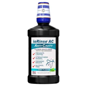 ioRinse AC Anticavity Fluoride Mouthwash - Alcohol-Free Molecular Iodine Mouth Wash Fights Tooth Decay & Protects Enamel - Safe Mint Rinse for Sensitive Mouths - Potent Bad Breath Protection