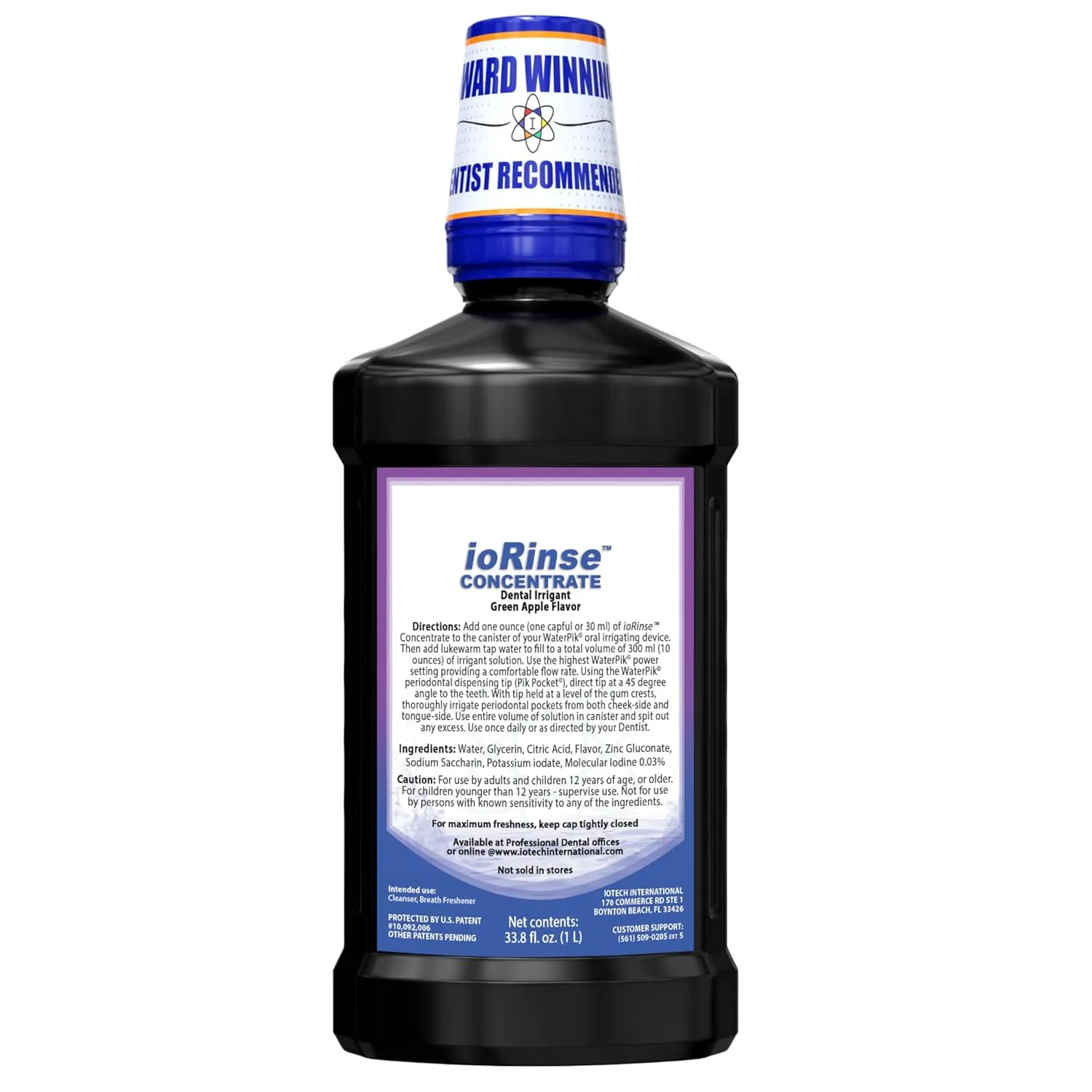 ioRinse Concentrated Irrigant with Active Molecular Iodine, Alcohol-Free Dental Irrigant, for use with Waterpik Water Flossers, and All Other Oral Irrigation Devices