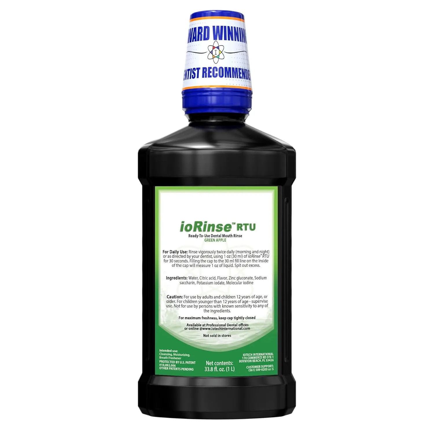 ioRinse Ready-to-Use (RTU) Mouthwash for Fresher Breath, Halitosis Relief, Alcohol-Free, Fluoride-Free and a Professional Clean, Original ioRinse RTU Mouth Wash, Zero Alcohol - Green Apple Flavor, 1L