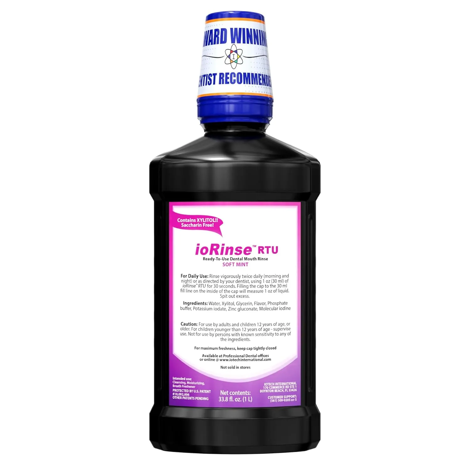 ioRinse Ready-to-Use (RTU) Mouthwash for Fresher Breath, Halitosis Relief, Alcohol-Free, Fluoride-Free and a Professional Clean, Original ioRinse RTU Mouth Wash, Zero Alcohol - Soft Mint Flavor, 1L