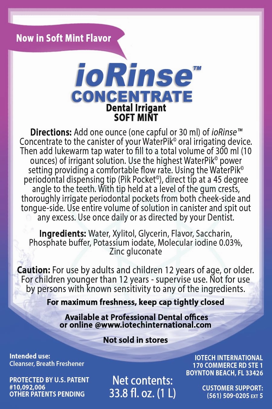 ioRinse Concentrated Irrigant with Active Molecular Iodine, Alcohol-Free Dental Irrigant, use with Water Flossers, and All Other Oral Irrigation Devices - Soft Mint