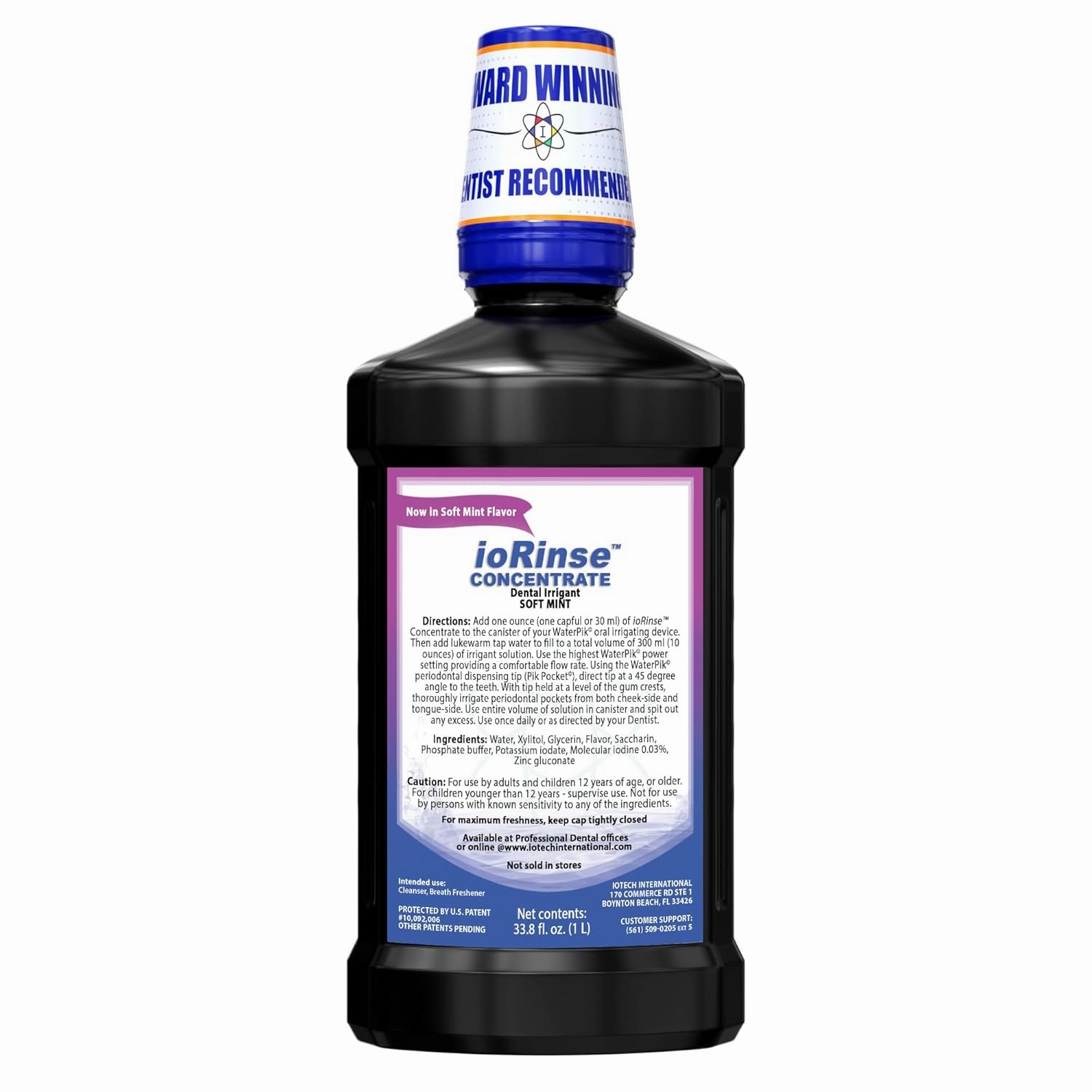 ioRinse Concentrated Irrigant with Active Molecular Iodine, Alcohol-Free Dental Irrigant, use with Water Flossers, and All Other Oral Irrigation Devices - Soft Mint