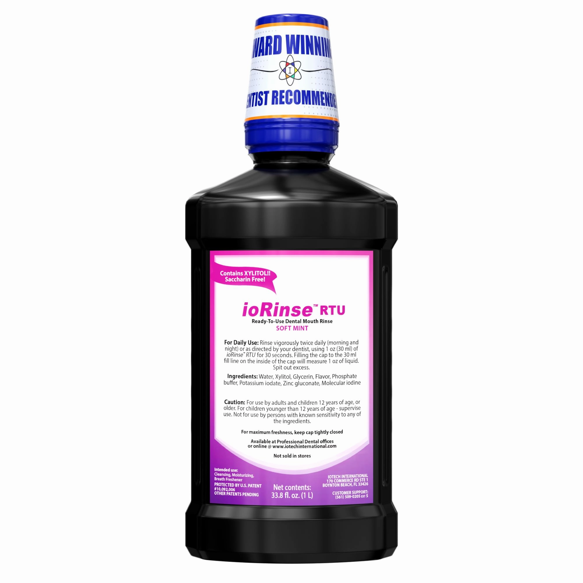 ioRinse Ready-to-Use (RTU) Mouthwash for Fresher Breath, Halitosis Relief, Alcohol-Free, Fluoride-Free and a Professional Clean, Original ioRinse RTU Mouth Wash, Zero Alcohol - Soft Mint Flavor, 1L