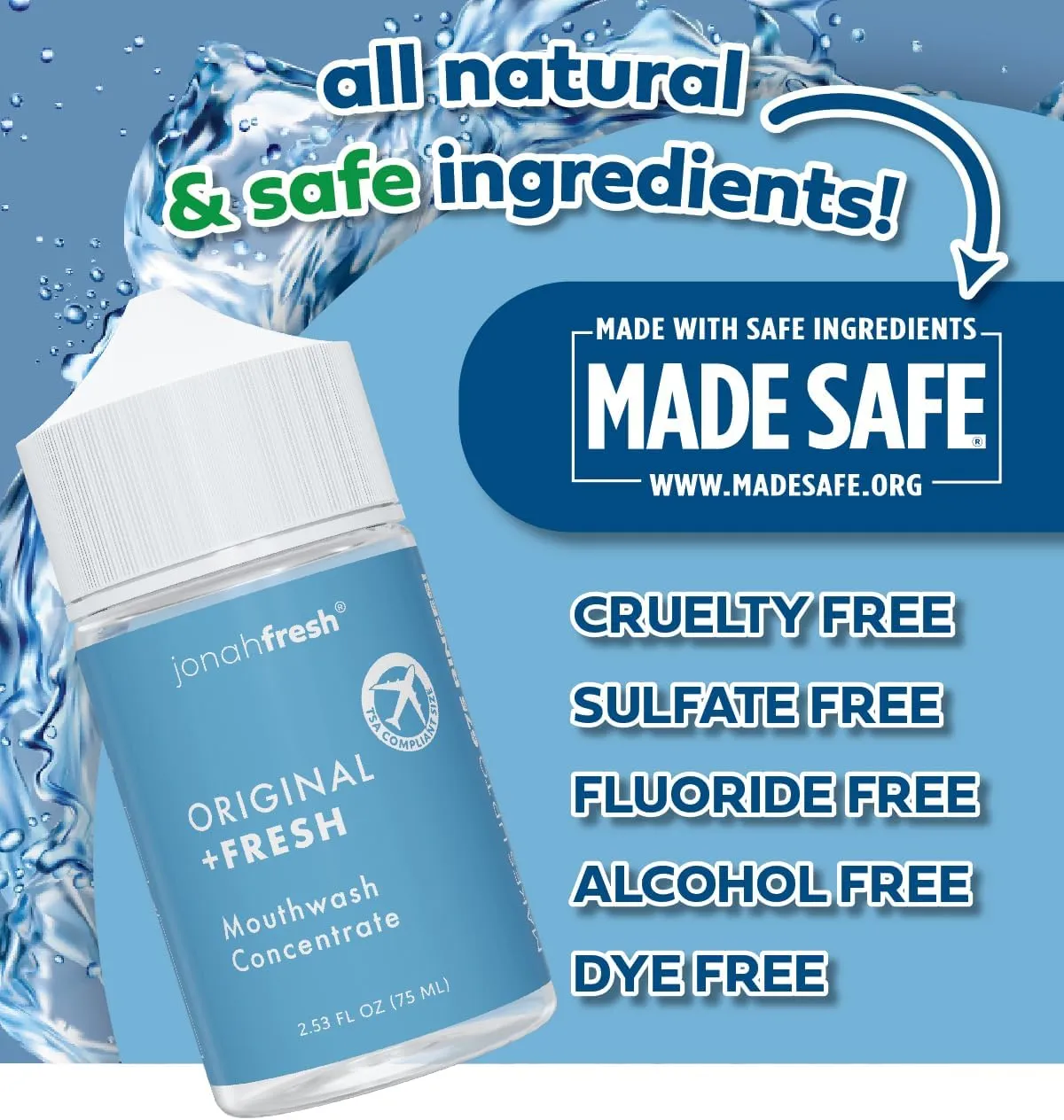 Jonah Fresh All Natural Mouthwash Concentrate | SLS Free | PEG Free | Made Safe Certified (Original Concentrate, 3 Pack (Total 7.59 fl oz) Makes 672 Fl Oz)