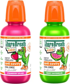 Kids Mouthwash with Fluoride, Organic Strawberry Splash, Anticavity, 10 fl oz & TheraBreath Kids Mouthwash with Fluoride, Organic Wacky Watermelon, Anticavity, 10 fl oz