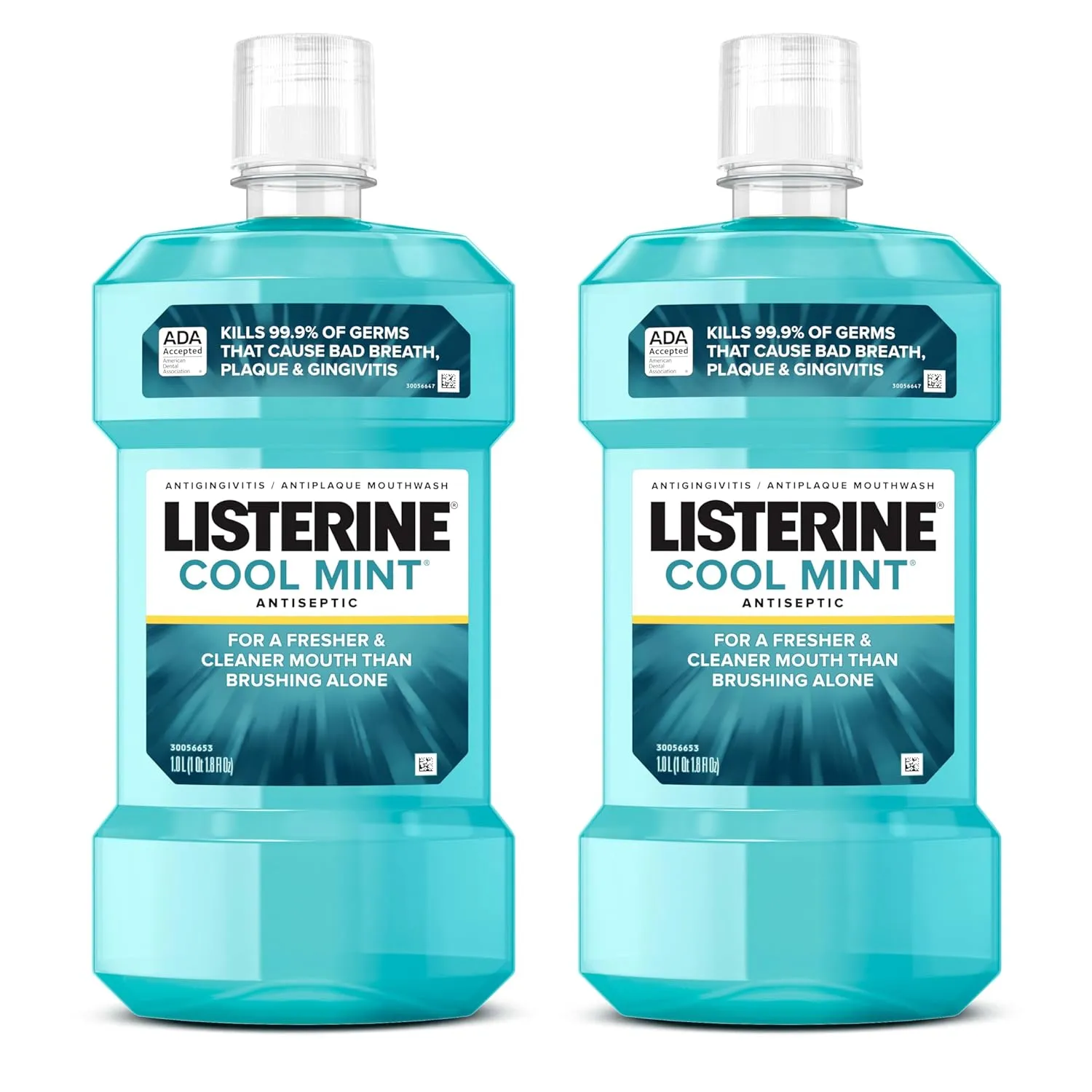 Listerine Cool Mint Antiseptic Mouthwash to Kill 99% of Germs That Cause Bad Breath, Plaque and Gingivitis, Cool Mint Flavor, 1 L 2-Pack