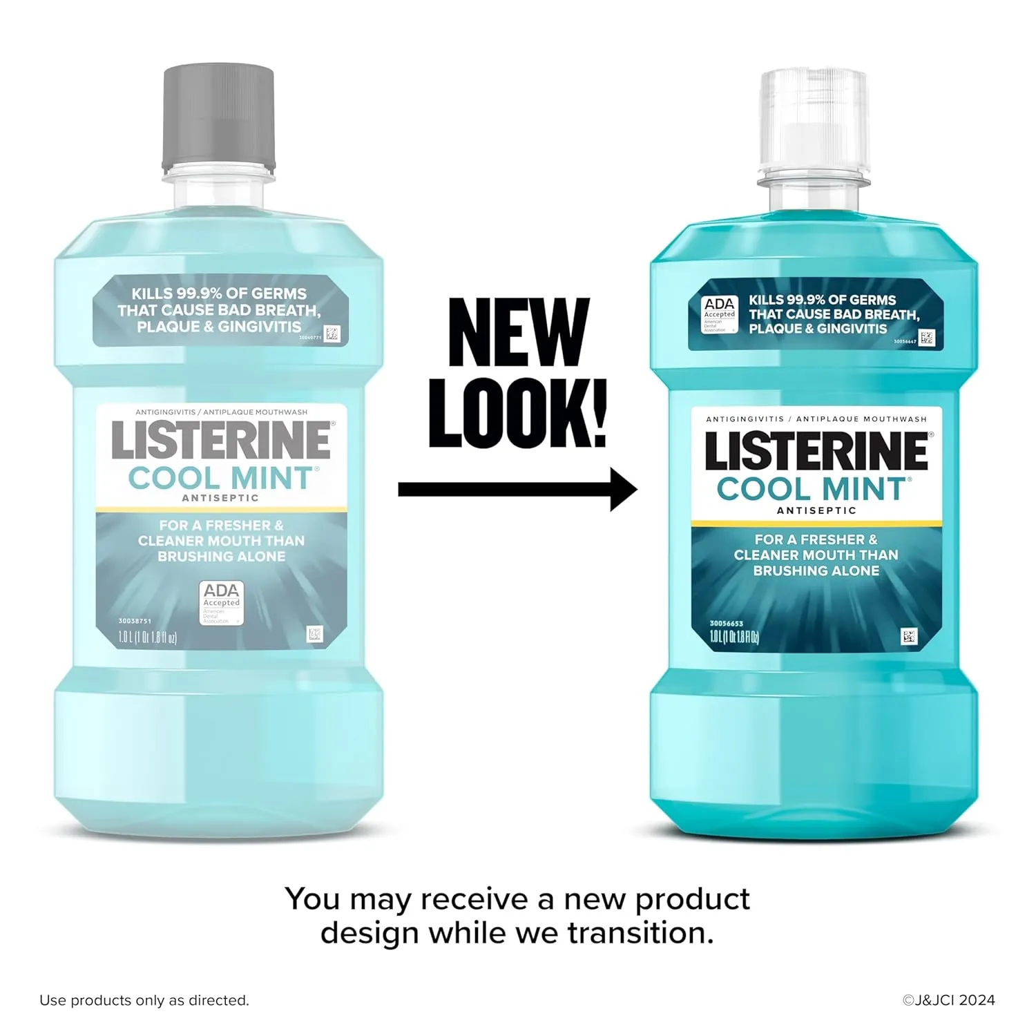 Listerine Cool Mint Antiseptic Mouthwash to Kill 99% of Germs That Cause Bad Breath, Plaque and Gingivitis, Cool Mint Flavor, 1 L 2-Pack