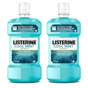 Listerine Cool Mint Antiseptic Mouthwash to Kill 99% of Germs That Cause Bad Breath, Plaque and Gingivitis, Cool Mint Flavor, 1 L 2-Pack