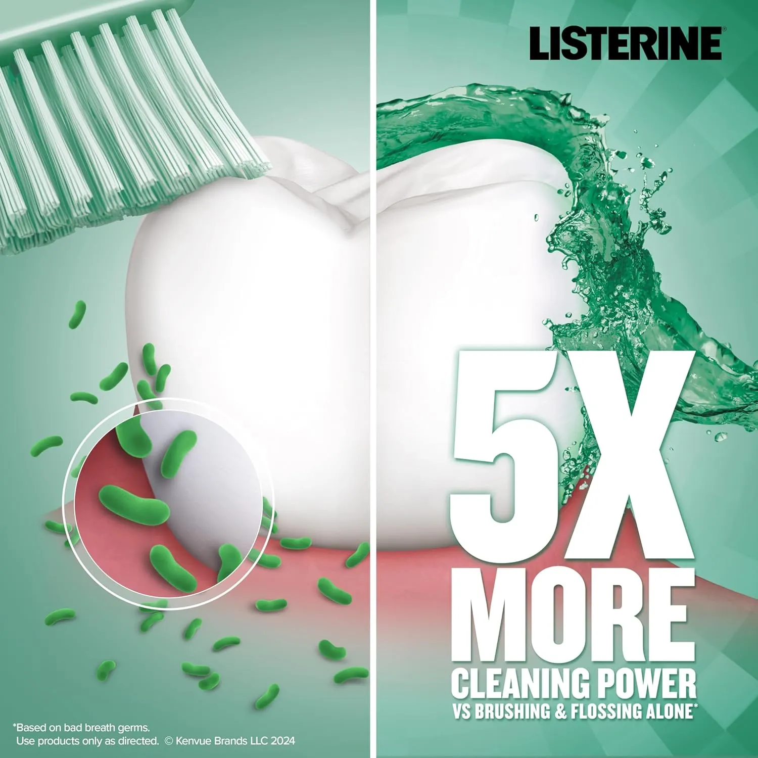 Listerine Freshburst Antiseptic Mouthwash for Bad Breath, Kills 99.9% of Bad Breath Germs & Fights Plaque & Gingivitis, ADA Accepted Mouthwash, Spearmint, Convenience Pack, 2 x 1 L