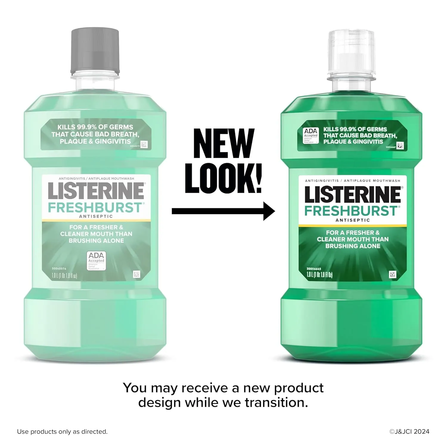Listerine Freshburst Antiseptic Mouthwash for Bad Breath, Kills 99.9% of Bad Breath Germs & Fights Plaque & Gingivitis, ADA Accepted Mouthwash, Spearmint, Convenience Pack, 2 x 1 L