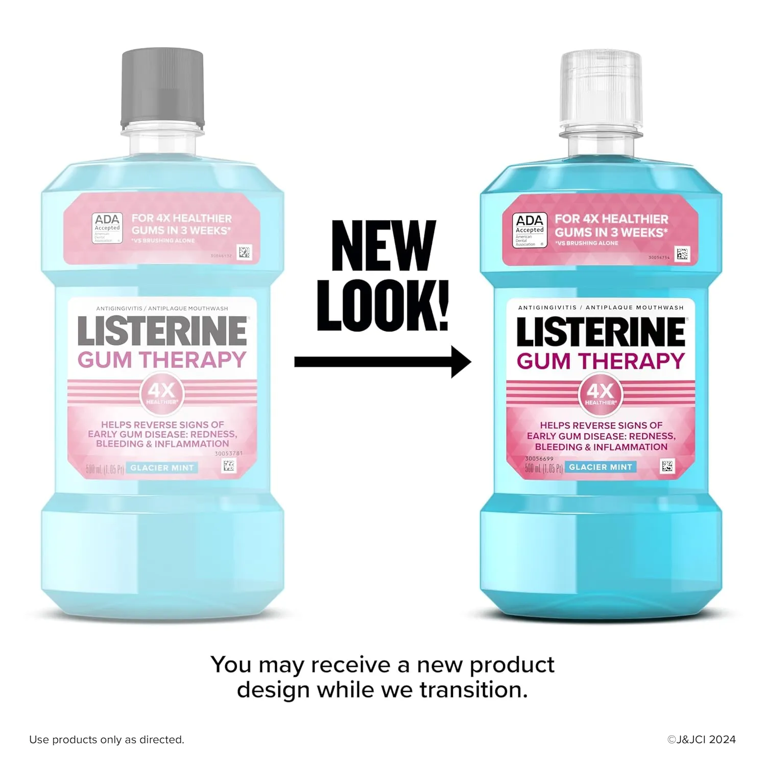 Listerine Gum Therapy Antiplaque & Anti-Gingivitis Mouthwash, Oral Rinse to Help Reverse Signs of Early Gingivitis Like Bleeding Gums, ADA Accepted, Glacier Mint, Twin Pack, 2 x 1 L