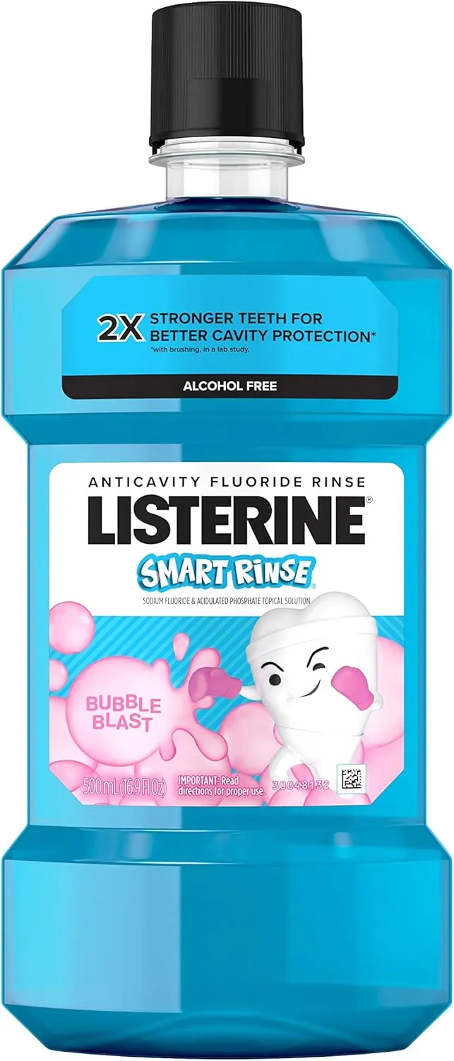 Listerine Smart Rinse Kids Fluoride Anticavity Mouthwash, Bubble Blast Flavor, 500 mL (Pack of 2)