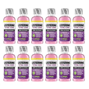 Listerine Total Care Alcohol-Free Anticavity Fluoride Mouthwash, 6 Benefit Oral Rinse to Help Kill 99% of Germs That Cause Bad Breath, Strengthen Enamel, Fresh Mint, Travel Size, 95 mL (Pack of 12)