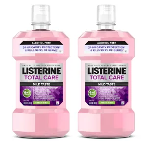 Listerine Total Care Alcohol-Free Anticavity Mouthwash, 6 Benefit Fluoride Mouthwash for Bad Breath and Enamel Strength, Fresh Mint Flavor, Twin Convenience Pack, 2 x 1 L
