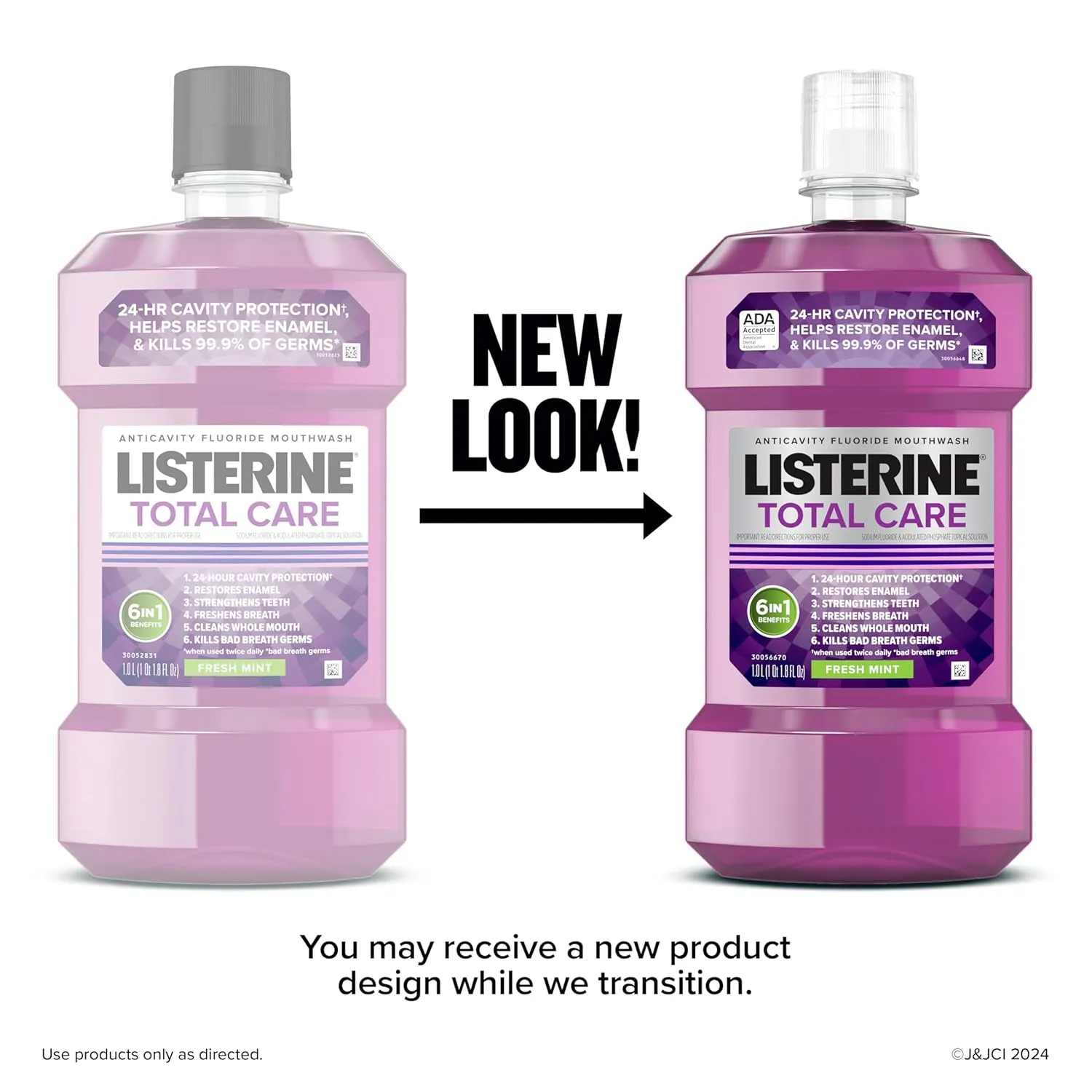 Listerine Total Care Anticavity Fluoride Mouthwash, 6 Benefits in 1 Oral Rinse Helps Kill 99% of Bad Breath Germs, Prevents Cavities, Strengthens Teeth, Fresh Mint, Twin Pack, 2 x 1 L