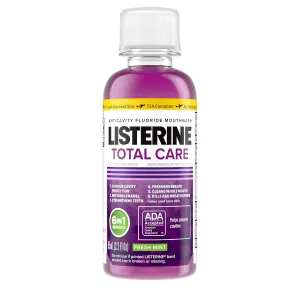 Listerine Total Care Anticavity Fluoride Mouthwash for Bad Breath, Fresh Mint, 3.2 Fl oz, Pack of 12