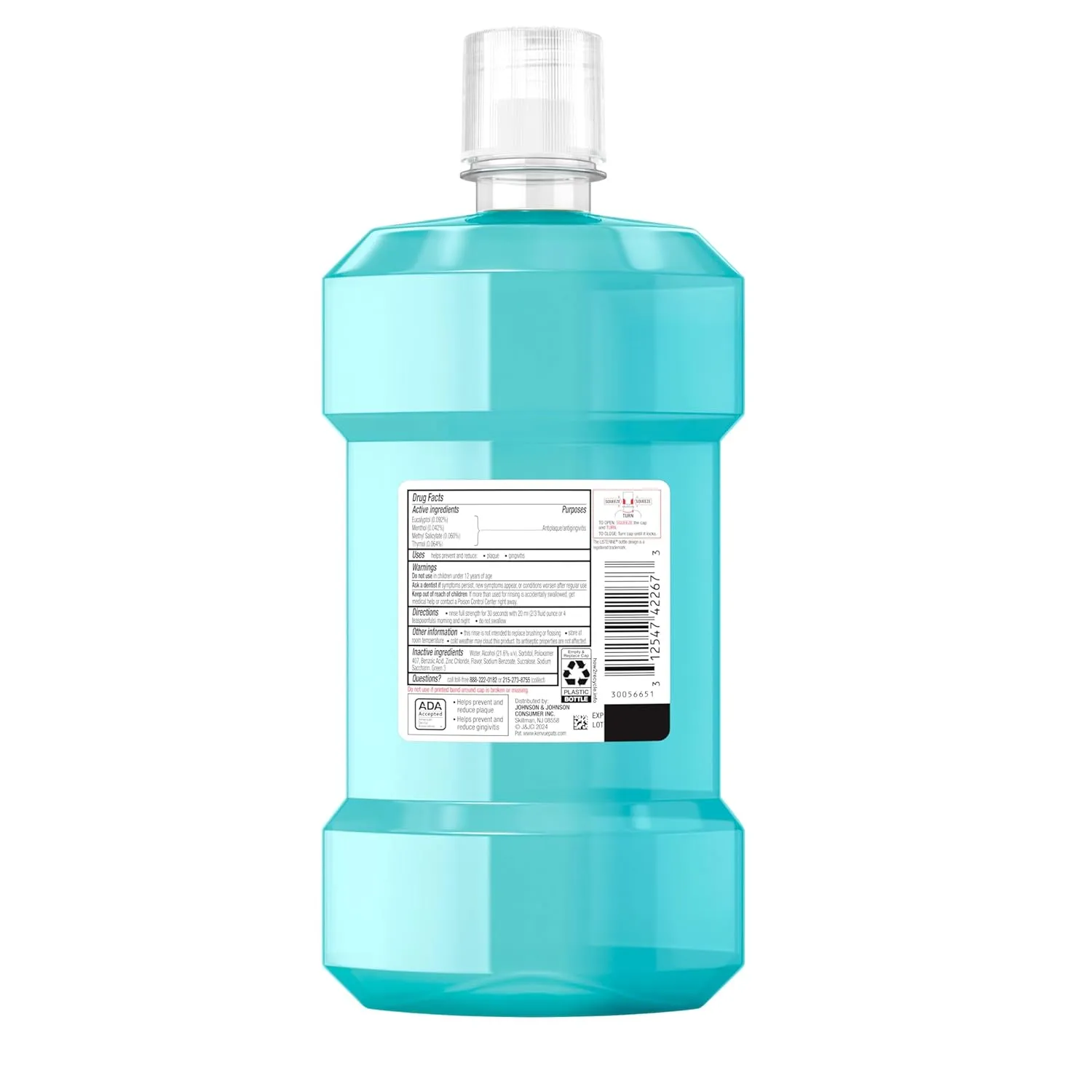 Listerine Ultraclean Oral Care Antiseptic Mouthwash, Everfresh Technology to Help Fight Bad Breath, Gingivitis, Plaque & Tartar, ADA-Accepted Oral Rinse, Cool Mint, 1 L, Pack of 2