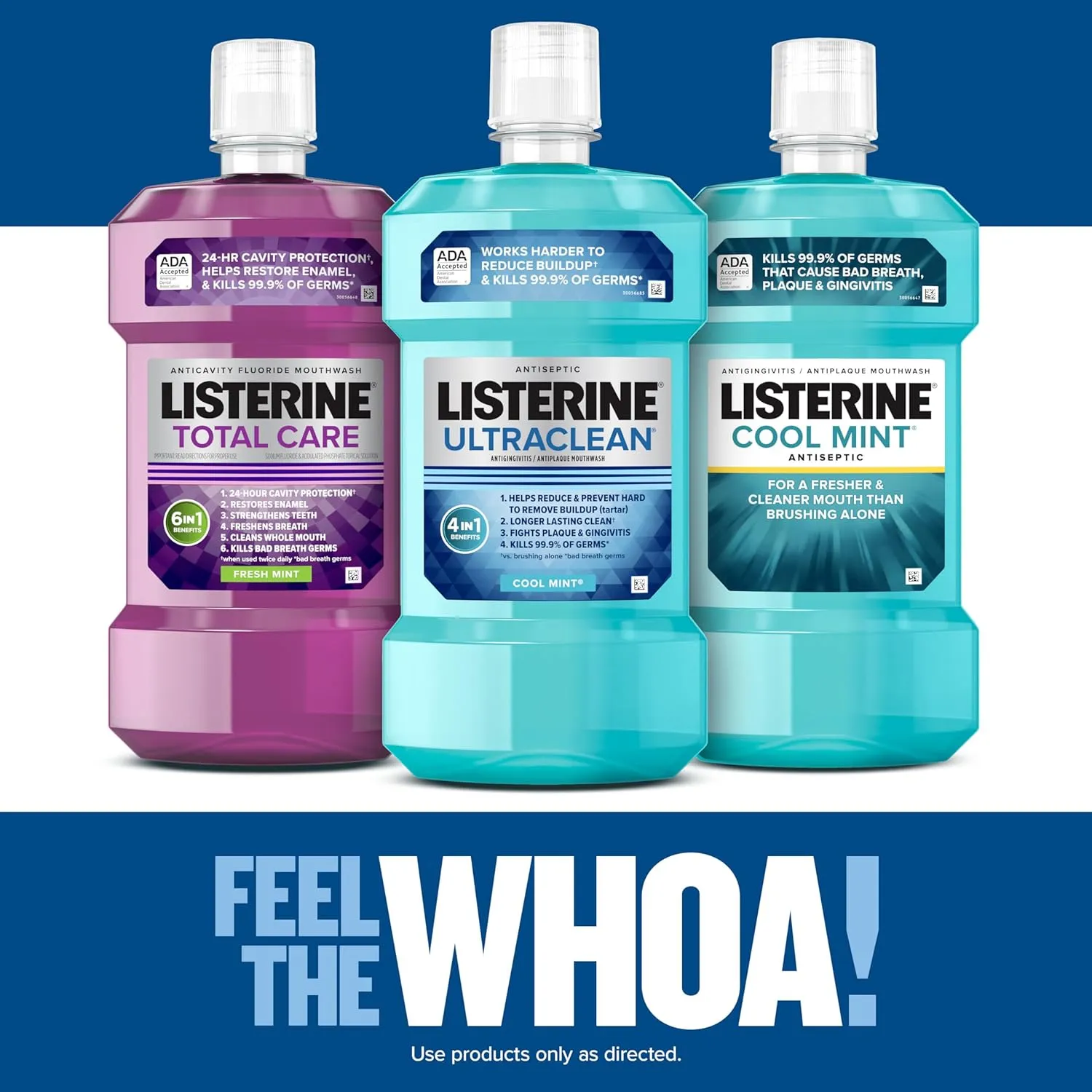 Listerine Ultraclean Oral Care Antiseptic Mouthwash, Everfresh Technology to Help Fight Bad Breath, Gingivitis, Plaque & Tartar, ADA-Accepted Oral Rinse, Cool Mint, 1 L, Pack of 2