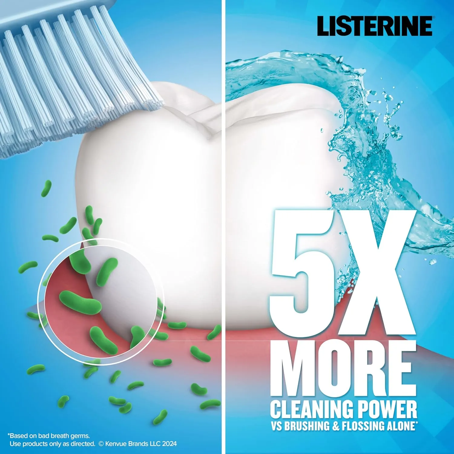 Listerine Ultraclean Oral Care Antiseptic Mouthwash, Everfresh Technology to Help Fight Bad Breath, Gingivitis, Plaque & Tartar, ADA-Accepted Oral Rinse, Cool Mint, 1 L, Pack of 2