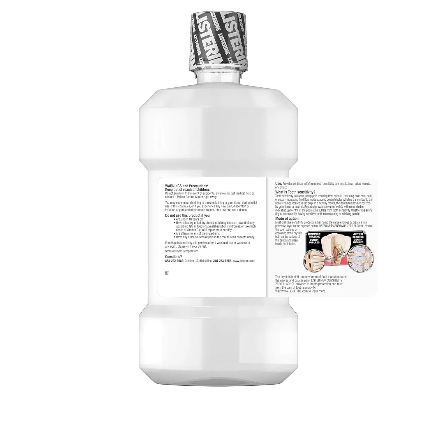Listerine, Zero Alcohol Mouthwash 24hour Relief for Painful Tooth Sensitivity, fresh mint, 16.9 Fl Oz
