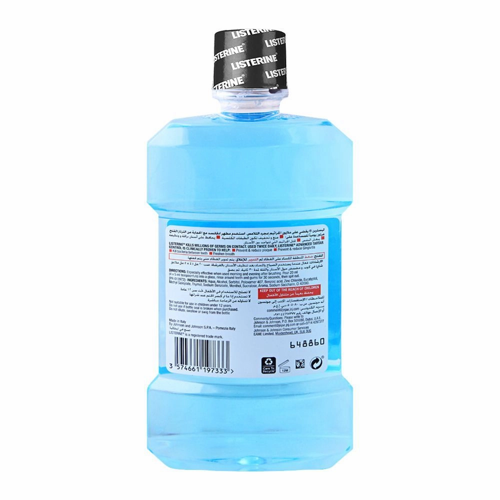 Listerine Advanced Tartar Control Antiseptic Arctic Mint Mouthwash, 500ml