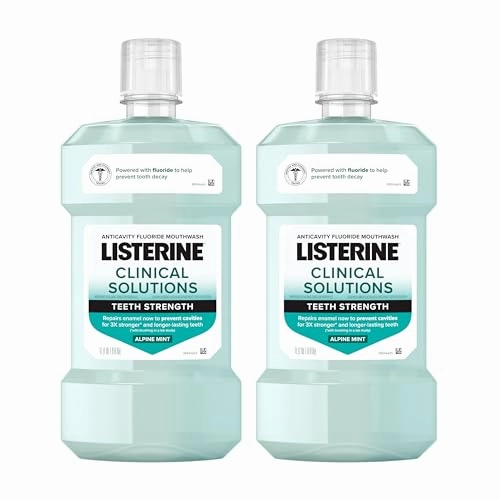 Listerine Clinical Solutions Mouthwash, Enamel Strength, Daily Anticavity Fluoride Mouthwash to Repair Tooth Enamel & Help Prevent Tooth Decay, Alpine Mint, 1 L, 2 Pack