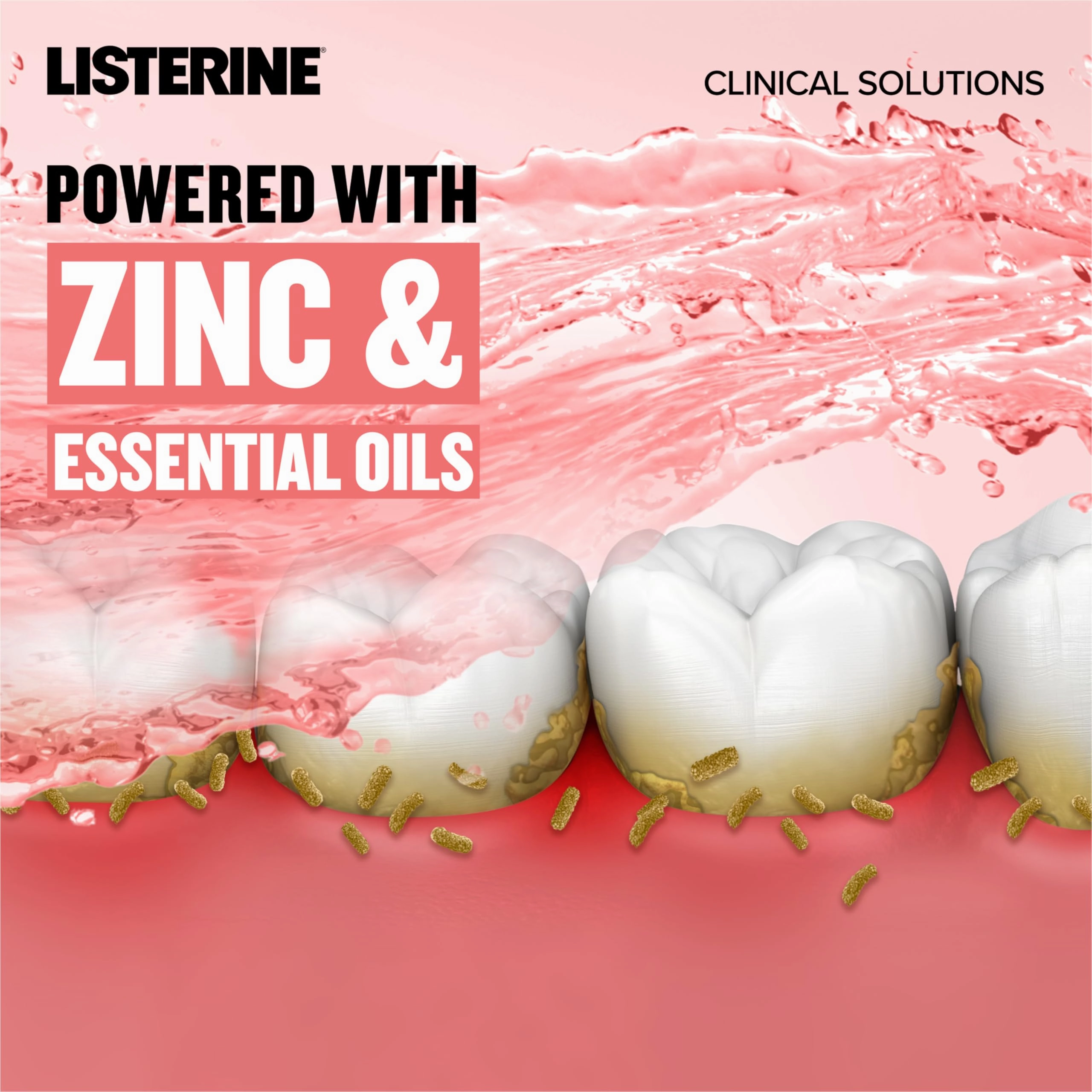 Listerine Clinical Solutions Mouthwash Gum Health Antiseptic, Antigingivitis and Antiplaque Oral Rinse Helps Prevent Buildup and Immediately Kills Germs for Healthier Gums, ICY Mint, 500 mL