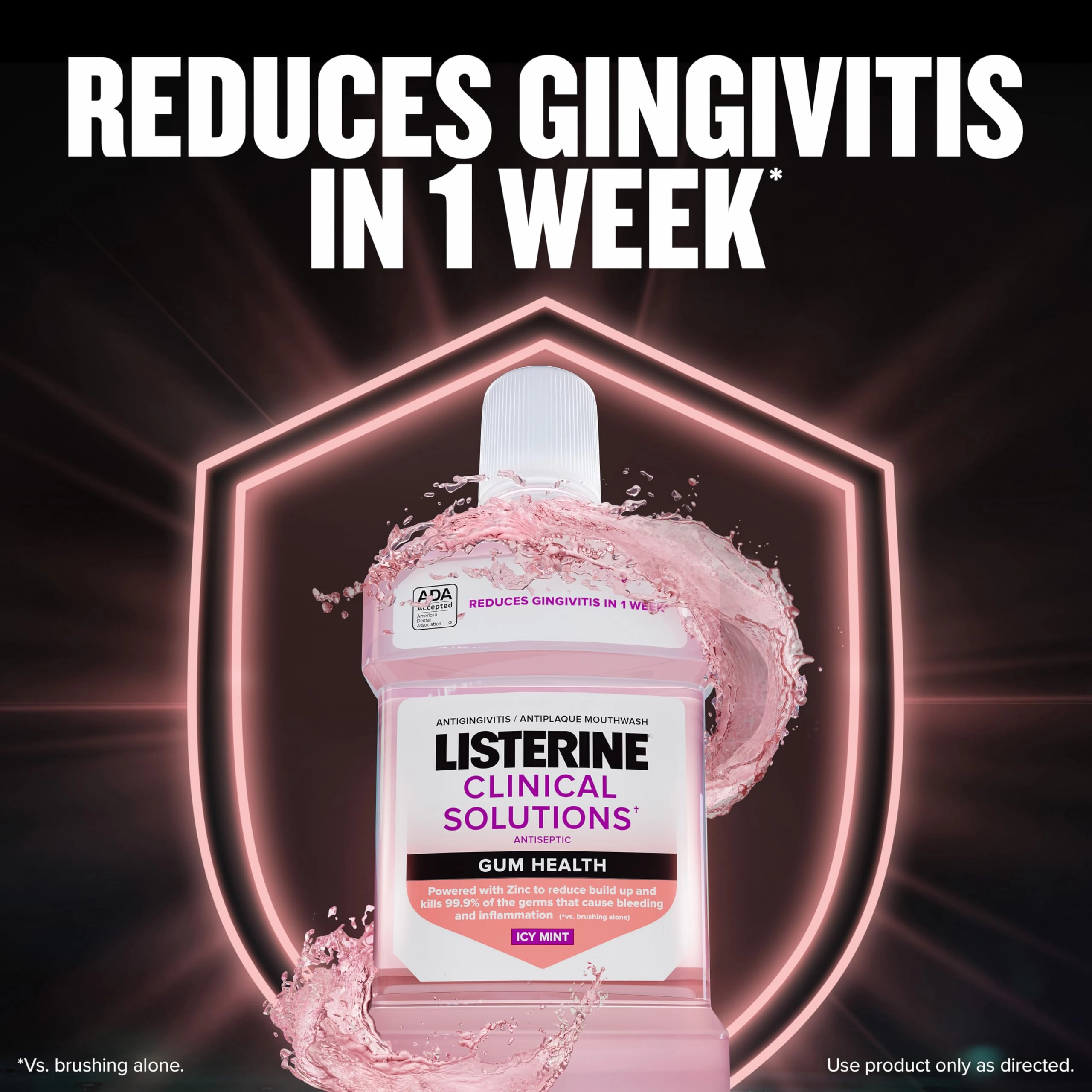 Listerine Clinical Solutions Mouthwash Gum Health Antiseptic, Antigingivitis and Antiplaque Oral Rinse Helps Prevent Buildup and Immediately Kills Germs for Healthier Gums, ICY Mint, 500 mL