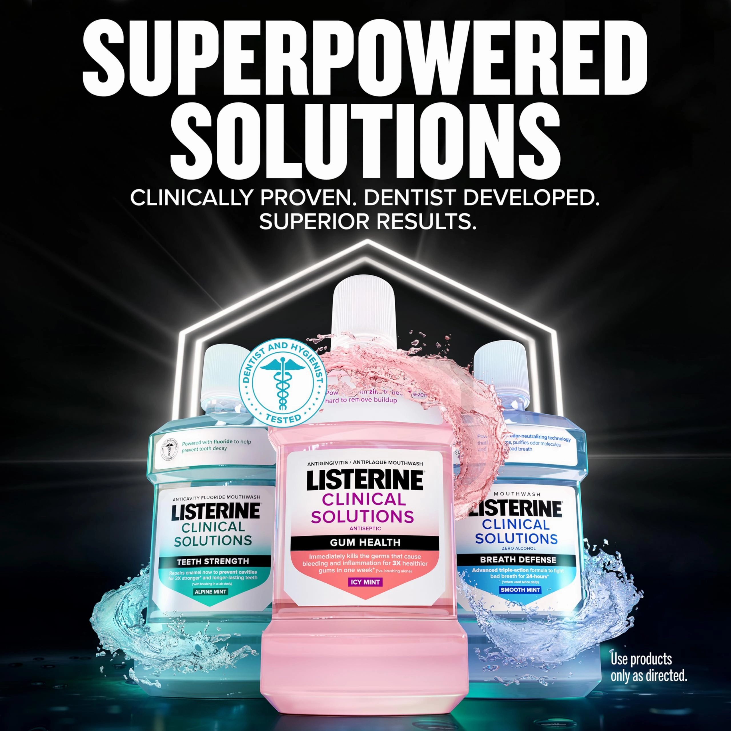 Listerine Clinical Solutions Mouthwash Gum Health Antiseptic, Antigingivitis and Antiplaque Oral Rinse Helps Prevent Buildup and Immediately Kills Germs for Healthier Gums, ICY Mint, 500 mL