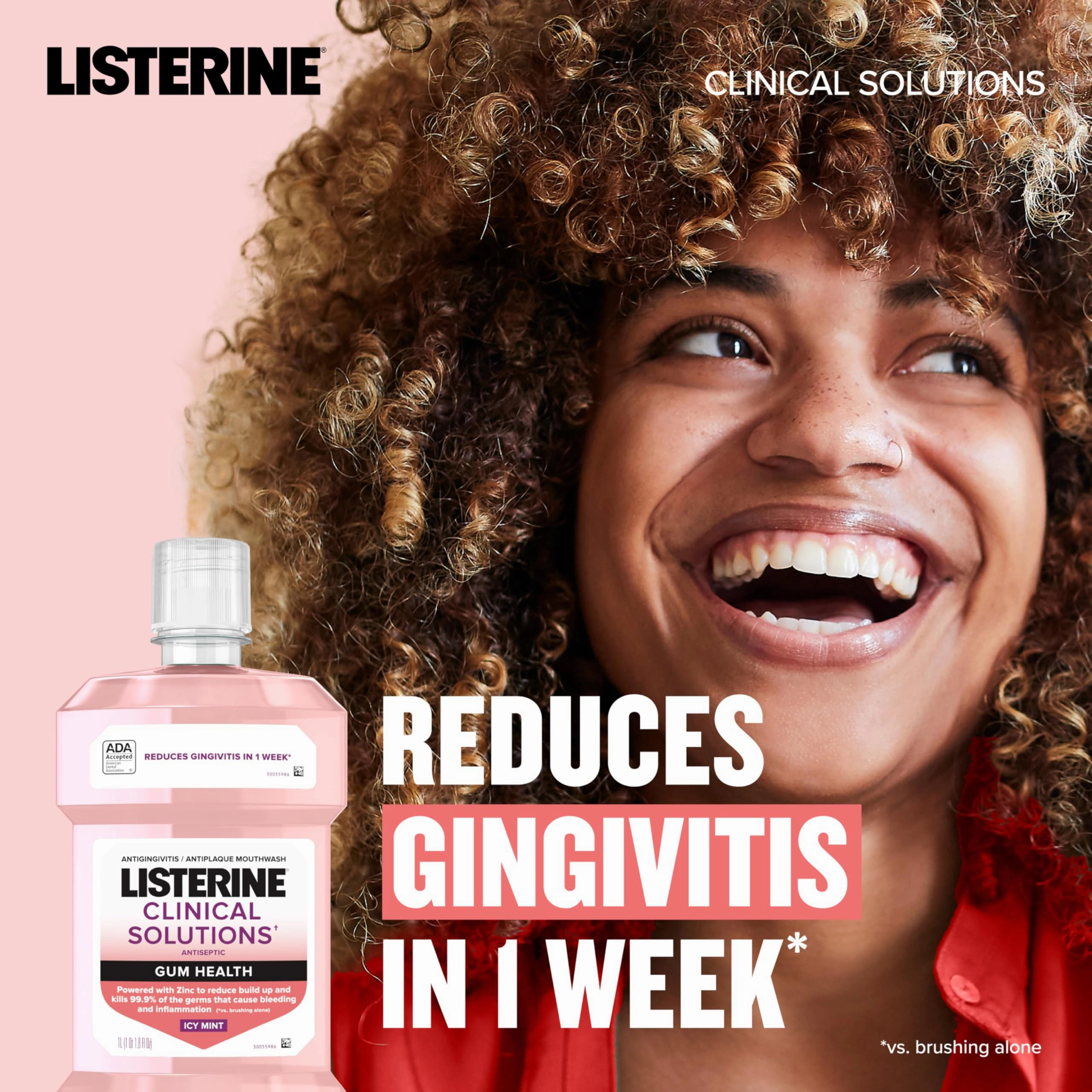 Listerine Clinical Solutions Mouthwash Gum Health Antiseptic, Antigingivitis and Antiplaque Oral Rinse Helps Prevent Buildup and Immediately Kills Germs for Healthier Gums, ICY Mint, 500 mL
