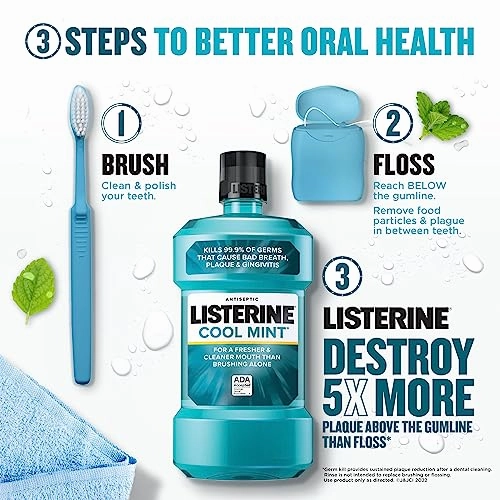 Listerine Cool Mint Antiseptic Mouthwash to Kill 99% of Bad Breath Germs and Gum Therapy Mouthwash in Glacier Mint to Help Reverse Signs of Early Gingivitis, Convenience Pack, 2 x 1 L