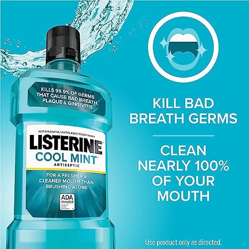 Listerine Cool Mint Antiseptic Mouthwash to Kill 99% of Bad Breath Germs and Gum Therapy Mouthwash in Glacier Mint to Help Reverse Signs of Early Gingivitis, Convenience Pack, 2 x 1 L