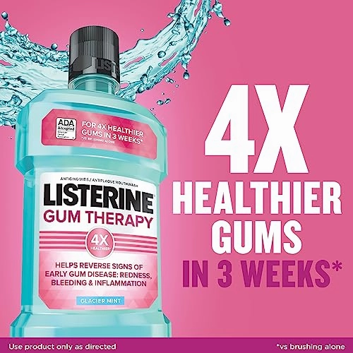 Listerine Cool Mint Antiseptic Mouthwash to Kill 99% of Bad Breath Germs and Gum Therapy Mouthwash in Glacier Mint to Help Reverse Signs of Early Gingivitis, Convenience Pack, 2 x 1 L