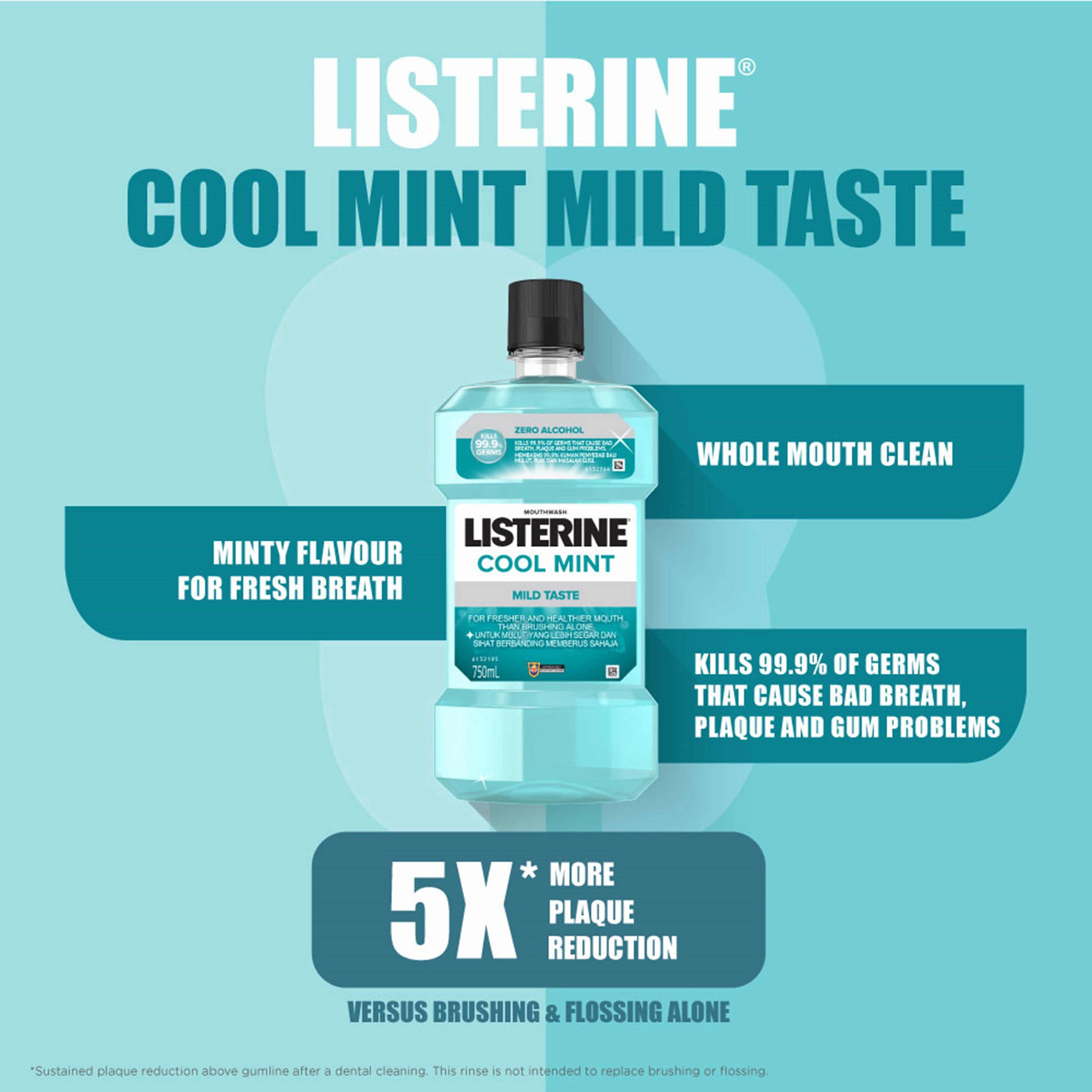 Listerine Mouthwash - Cool Mint (Mild Taste) 750mL