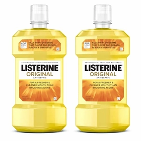 Listerine Original Antiseptic Oral Care Mouthwash to Kill 99% of Germs That Cause Bad Breath, Plaque and Gingivitis, ADA-Accepted Mouthwash, Original Flavored Oral Rinse, Twin Pack, 2 x 1 L