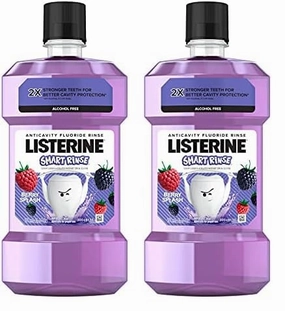 Listerine Smart Rinse Kids Alcohol-Free Anticavity Fluoride Mouthwash for Cavity Protection, Berry Splash Flavor, 500 mL (Pack of 2), Purple