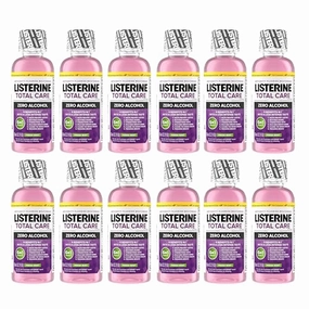Listerine Total Care Alcohol-Free Anticavity Fluoride Mouthwash, 6 Benefit Oral Rinse to Help Kill 99% of Germs That Cause Bad Breath, Strengthen Enamel, Fresh Mint, Travel Size, 95 mL (Pack of 12)