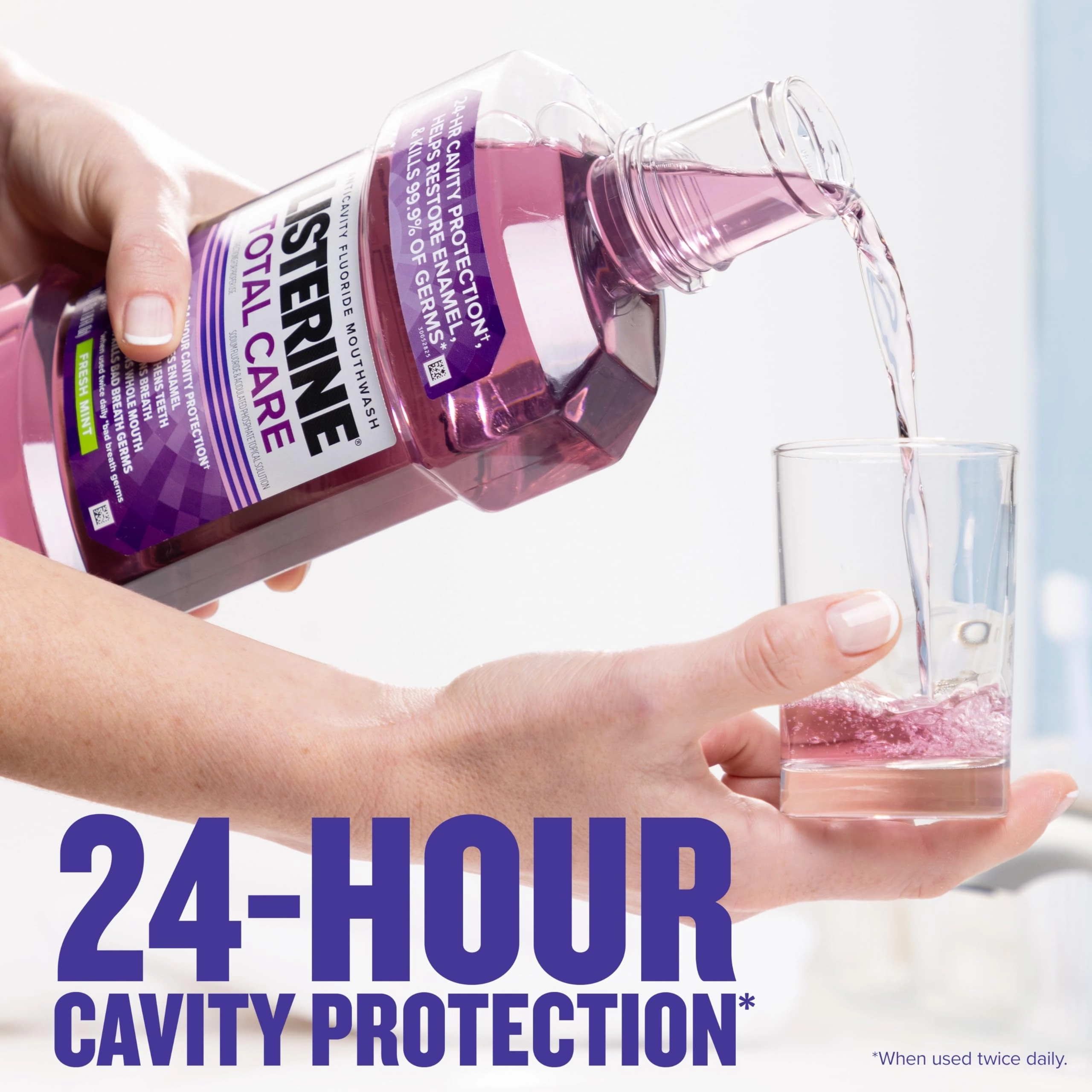 Listerine Total Care Anticavity Fluoride Mouthwash, 6 Benefits in 1 Oral Rinse Helps Kill 99% of Bad Breath Germs, Prevents Cavities, Strengthens Teeth, ADA-Accepted, Fresh Mint, 1 L