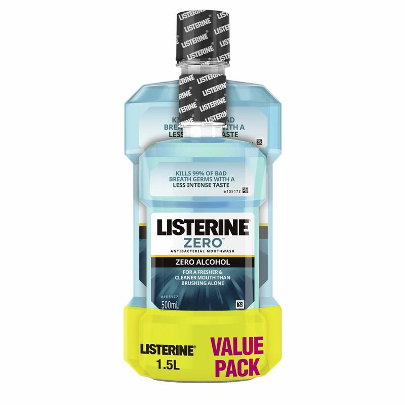 Listerine Zero Alcohol Mouthwash 1 Litre   500ml Value Pack
