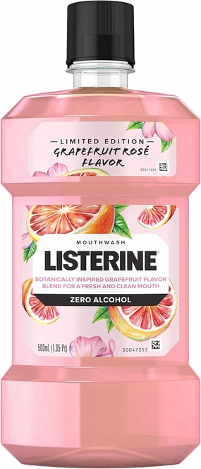 Listerine Zero Alcohol Mouthwash, Limited Edition Grapefruit Rose Flavor, 500 mL(Pack of 2)