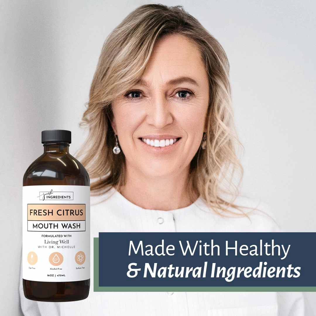 Living Well with Dr. Michelle Fresh Citrus Remineralizing Mouthwash | Hydroxyapatite & Colloidal Silver Formula | Alcohol-Free, Natural & Organic | Fluoride-Free Mouth Rinse