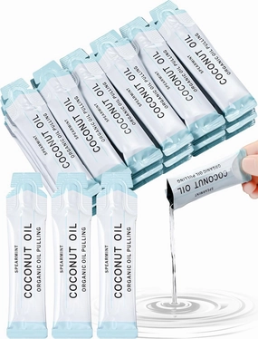Loopeer 50 Pcs Organic Oil Pulling Travel Sachets Coconut Peppermint Oil Pulling Coconut Oil Pulling for Teeth Coconut Mouthwash for Teeth Whitening and Healthy Teeth